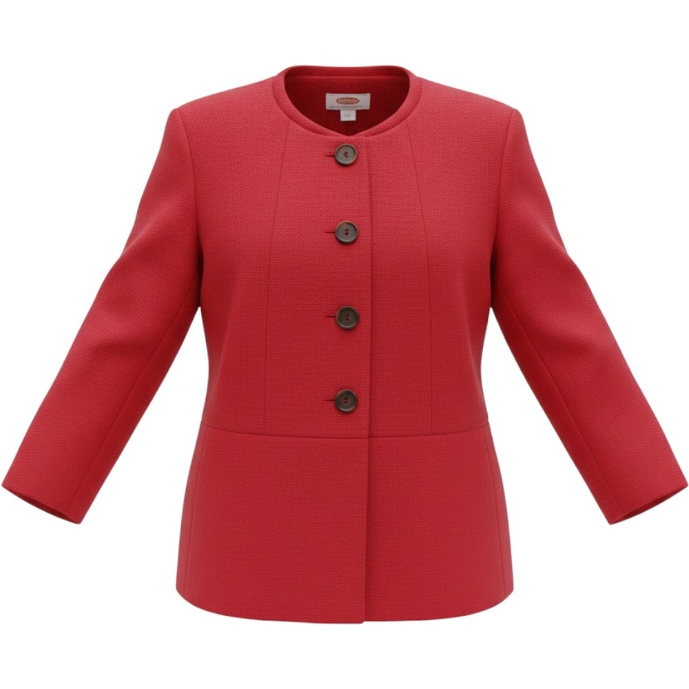 Talbots Woman Petites Red Textured Collarless Button Front Jacket Size 12WP